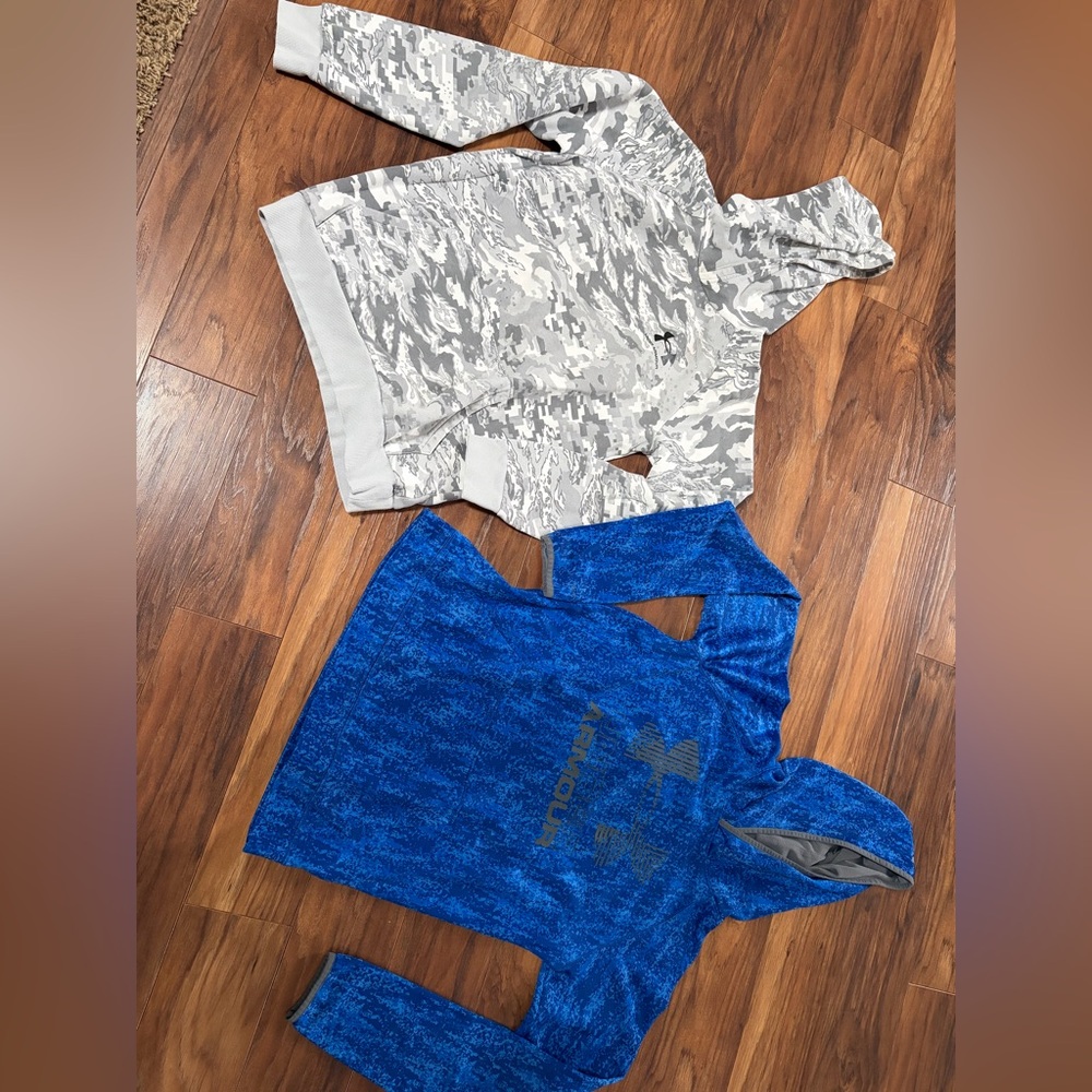 Under Armour Kids Gray Camo and Blue Hoodies